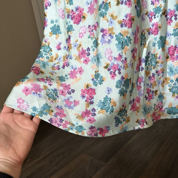 ZARA Romantic Floral Print Midi Side-Tie Satin Slip Dress XS Baby Blue - Picture 7 of 13